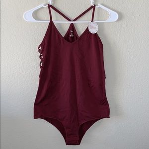 Burgundy BodySuit with Open Criss Cross on Side